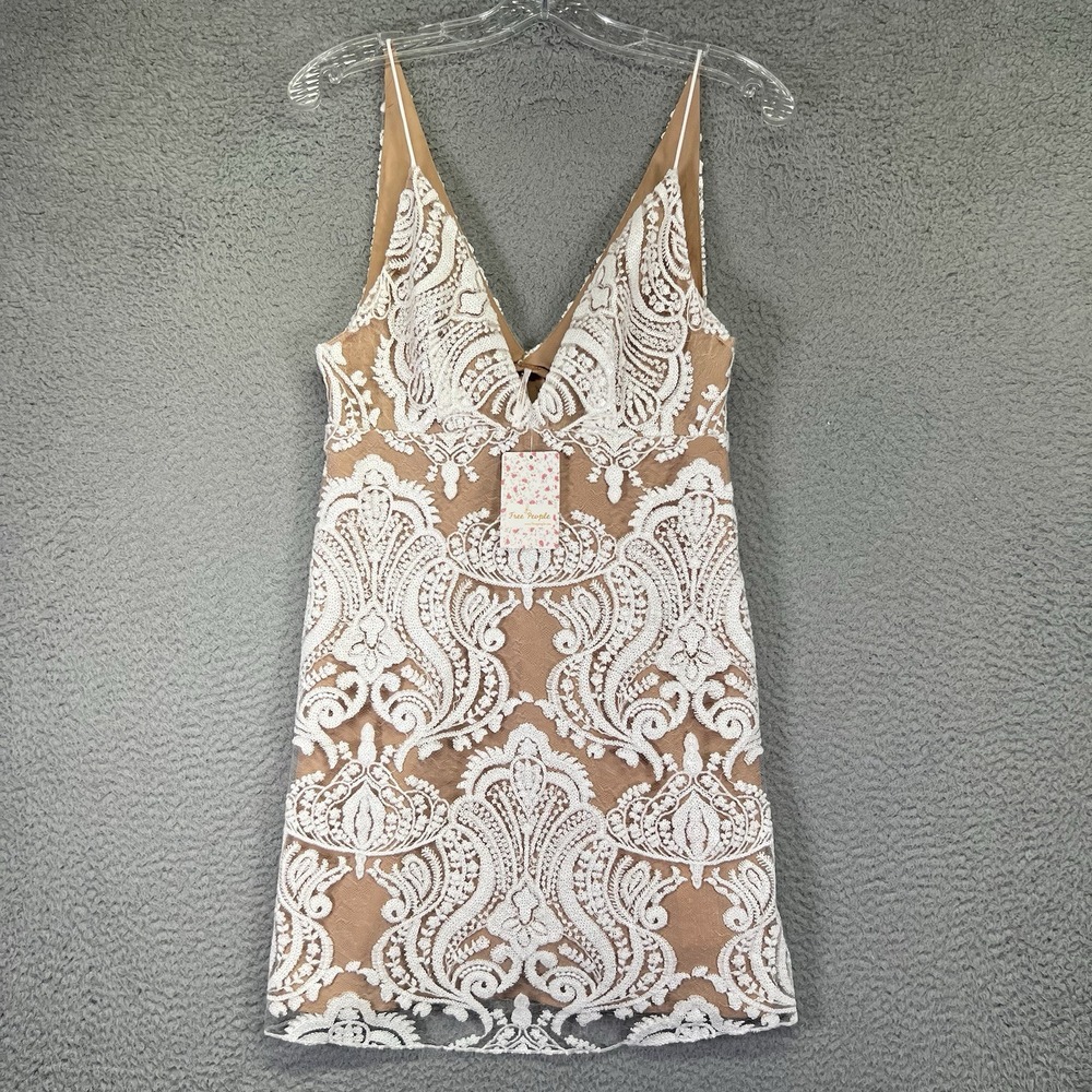 Free People White and Tan Mini Dress